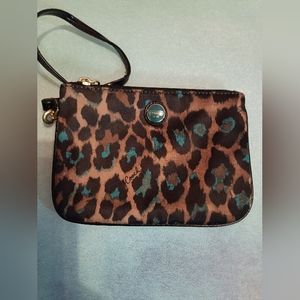 Coach Black Teal Leopard Print Wristlet Clutch
